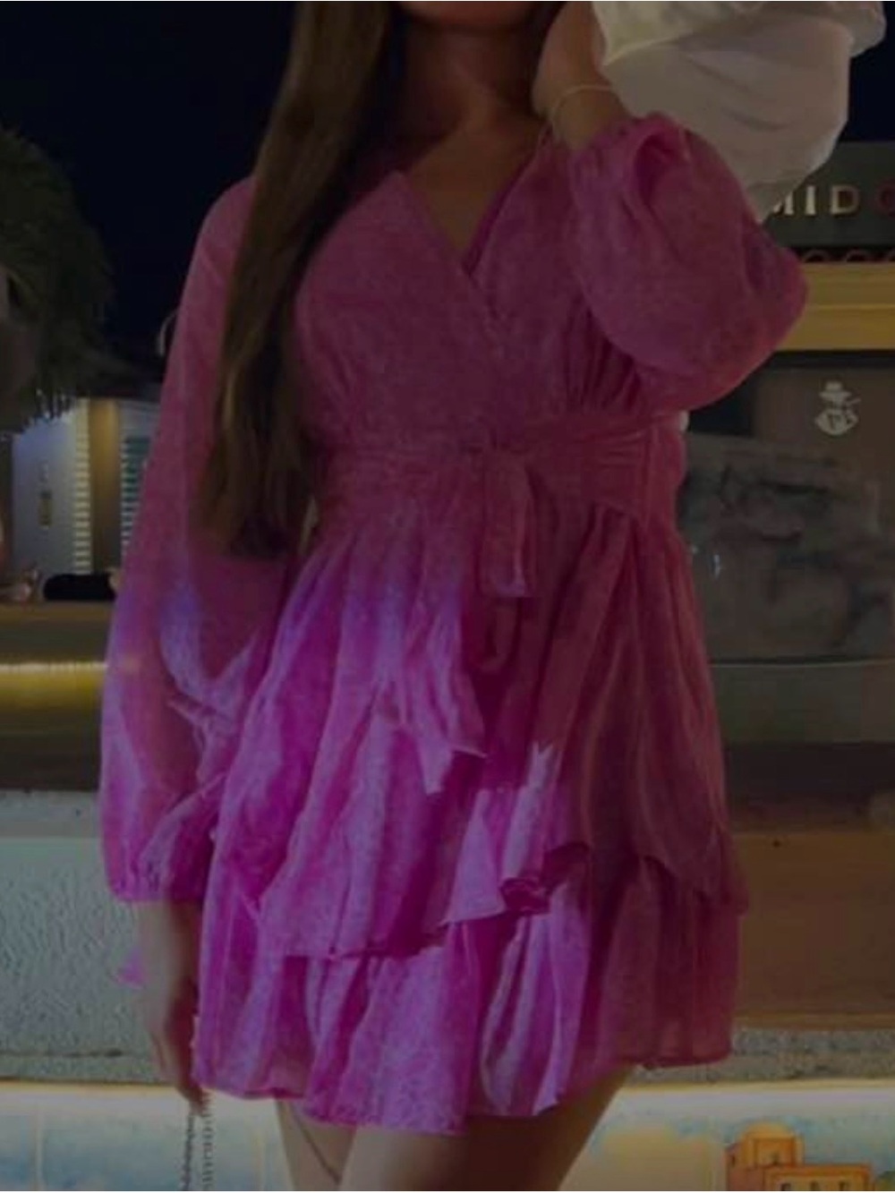 Jessica Simpson Pink Long Sleeve Tiered Mini Dress